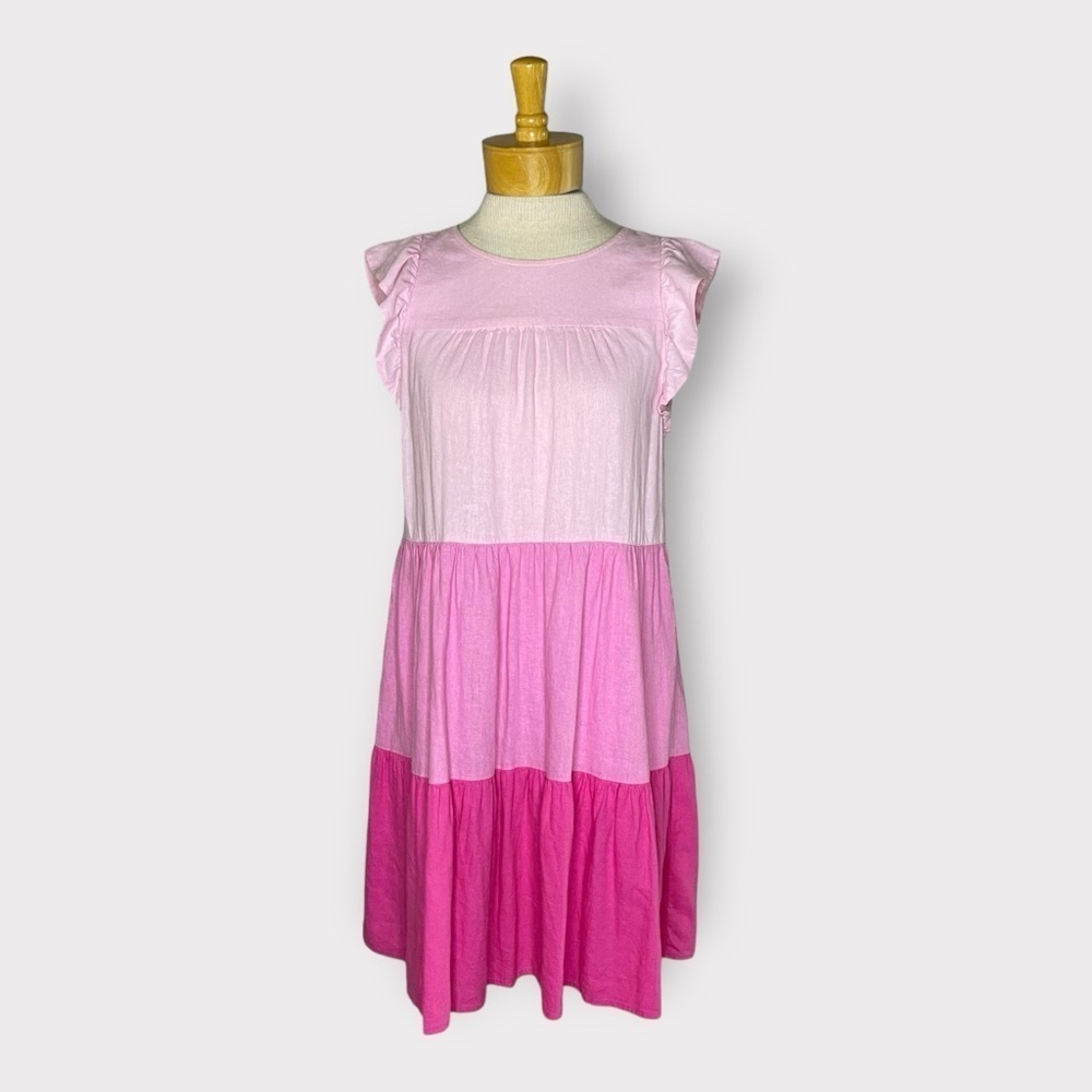 J. Crew Ruffle Sleeve Pink Colorblock Dress Womens Size 2